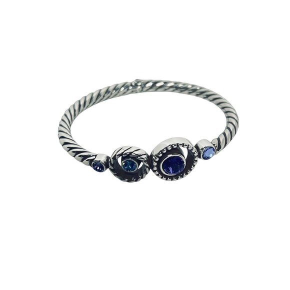 Brighton Halo Silver Tone Blue And Purple Hinged Bangle Bracelet (5935-1-2-3) - Picture 3 of 8